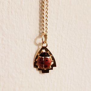 9k Vintage Ladybug Enamel Charm on Chain